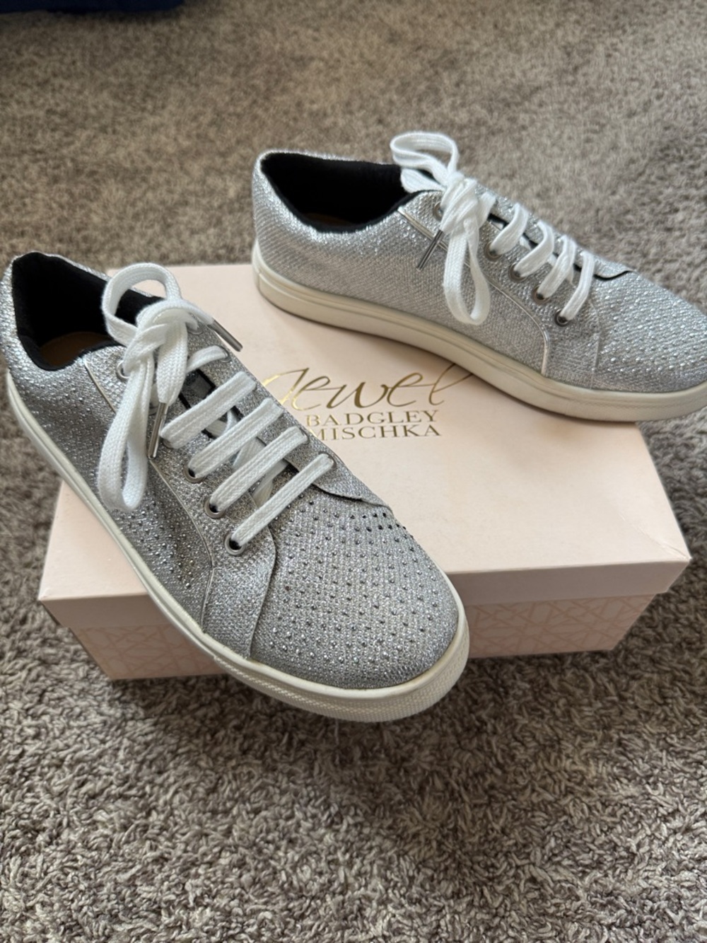 Jewel Badgley Mischka Silver Crystal-Embellished Women's Sneakers